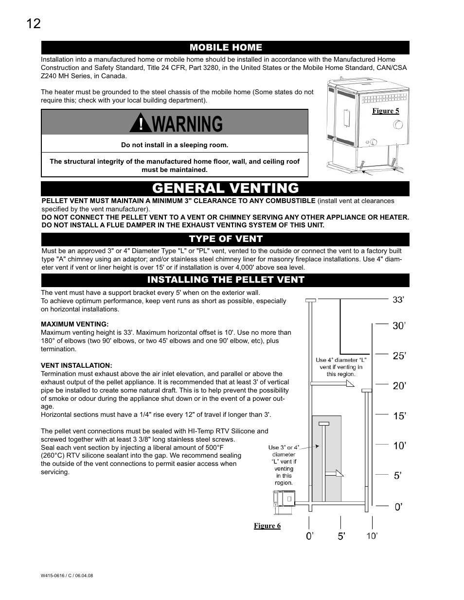 Warning, General venting | Napoleon Fireplaces NPI40 User Manual | Page 12 / 44