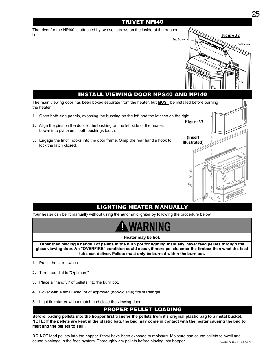 Warning | Napoleon Fireplaces NPI40 User Manual | Page 25 / 44