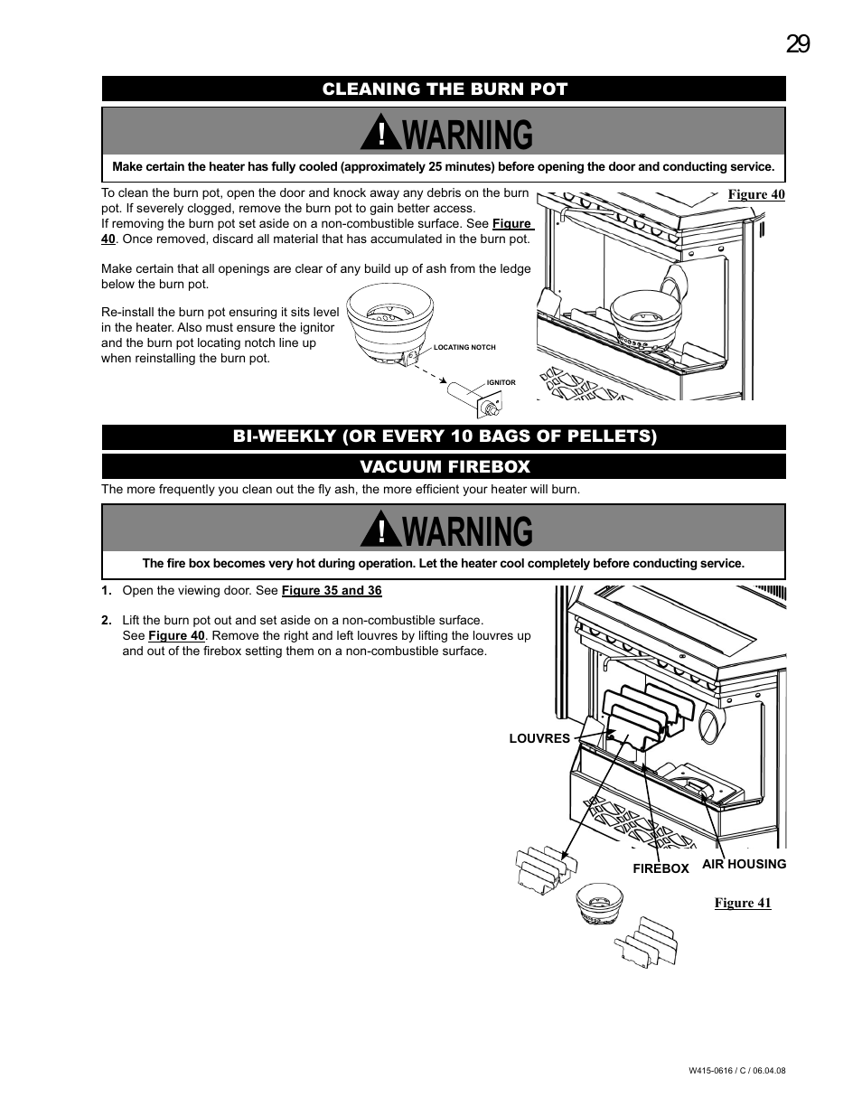 Warning | Napoleon Fireplaces NPI40 User Manual | Page 29 / 44