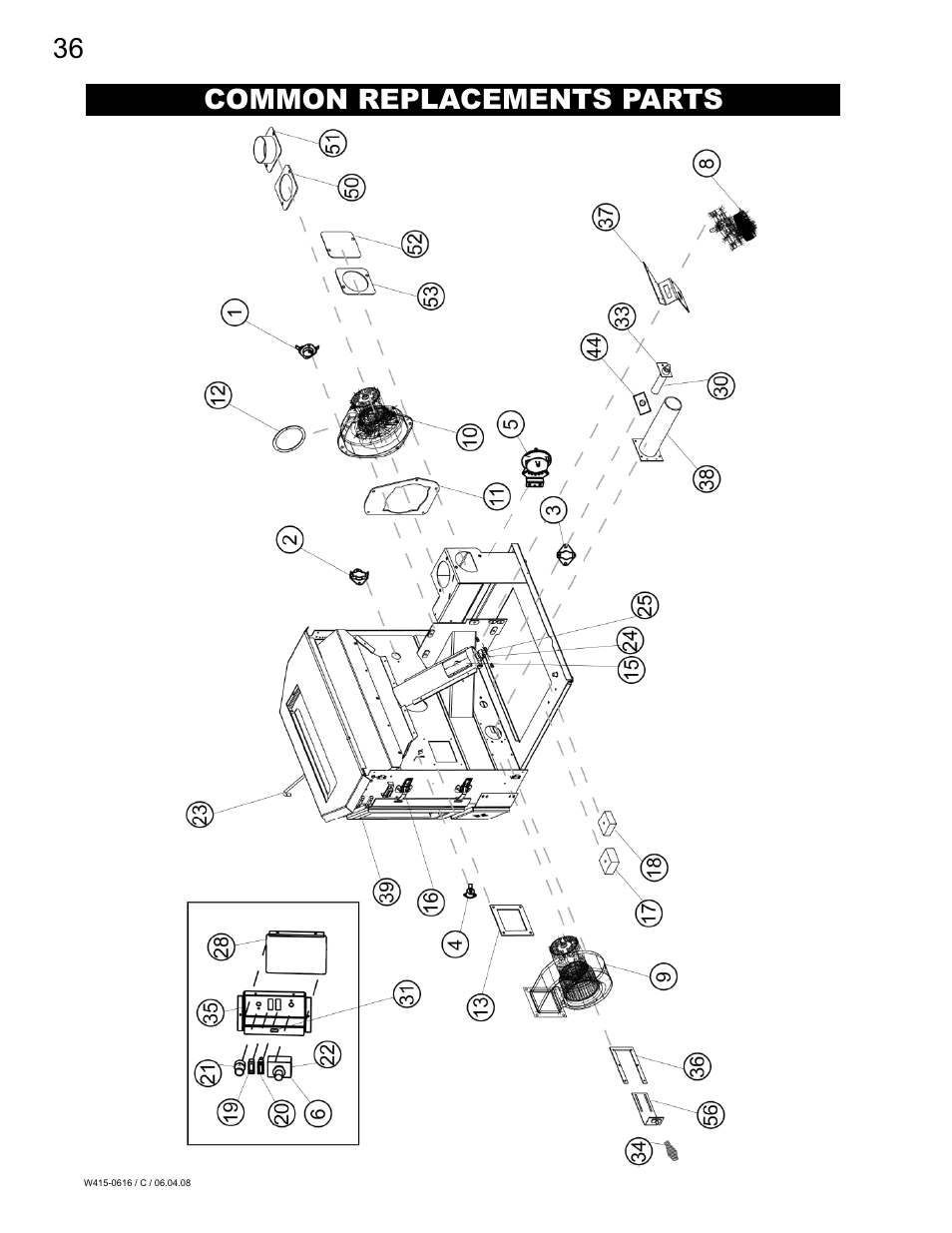 36 common replacements parts | Napoleon Fireplaces NPI40 User Manual | Page 36 / 44