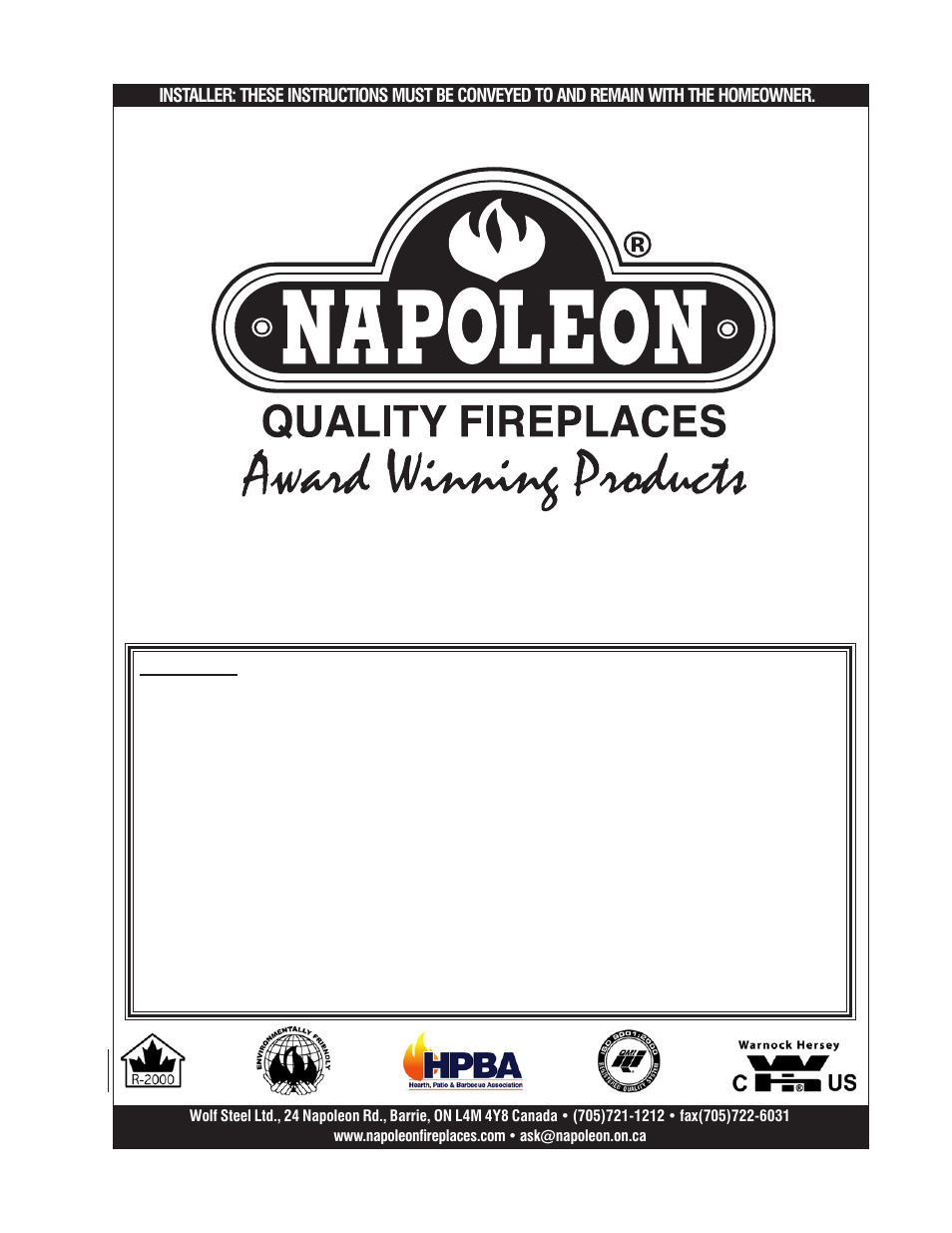 Napoleon Fireplaces NZ26 User Manual | 20 pages