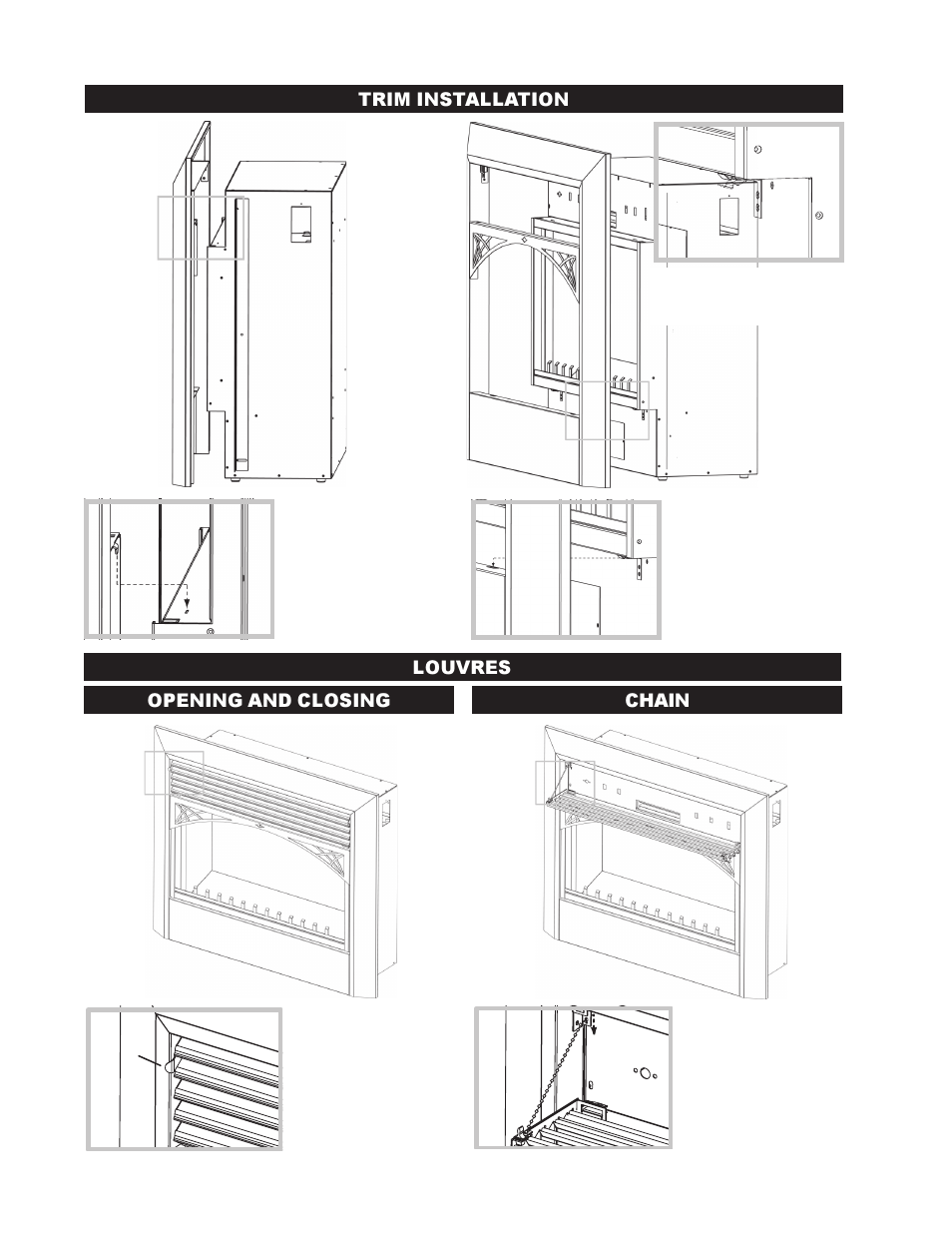 Trim installation, Louvres opening and closing chain | Napoleon Fireplaces EF38H User Manual | Page 8 / 12