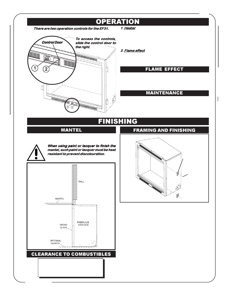 Finishing, Operation, Maintenance | Flame effect | Napoleon Fireplaces EF31H User Manual | Page 5 / 12