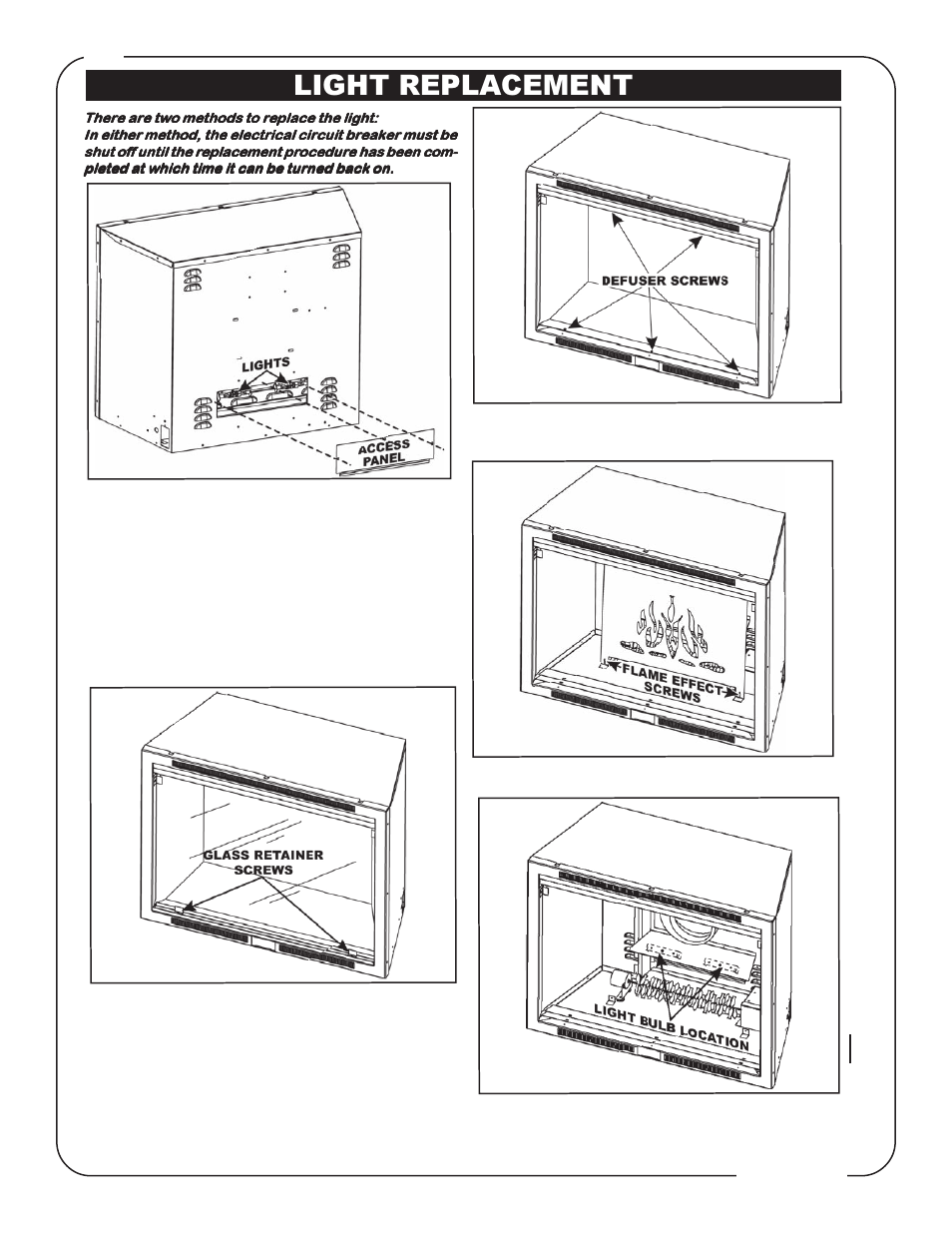 Light replacement | Napoleon Fireplaces EF31H User Manual | Page 8 / 12