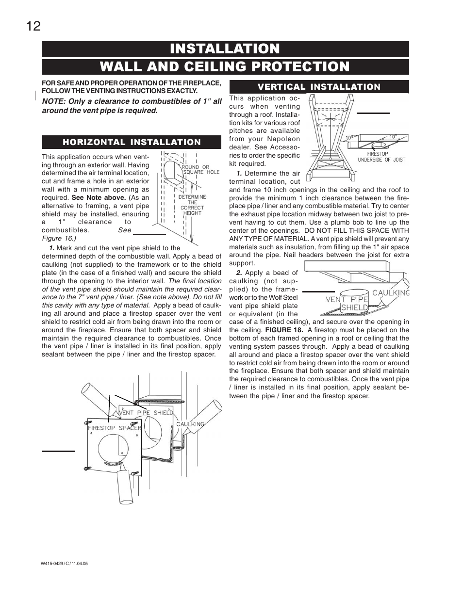 Installation wall and ceiling protection | Napoleon Fireplaces GE38NT-M User Manual | Page 12 / 28