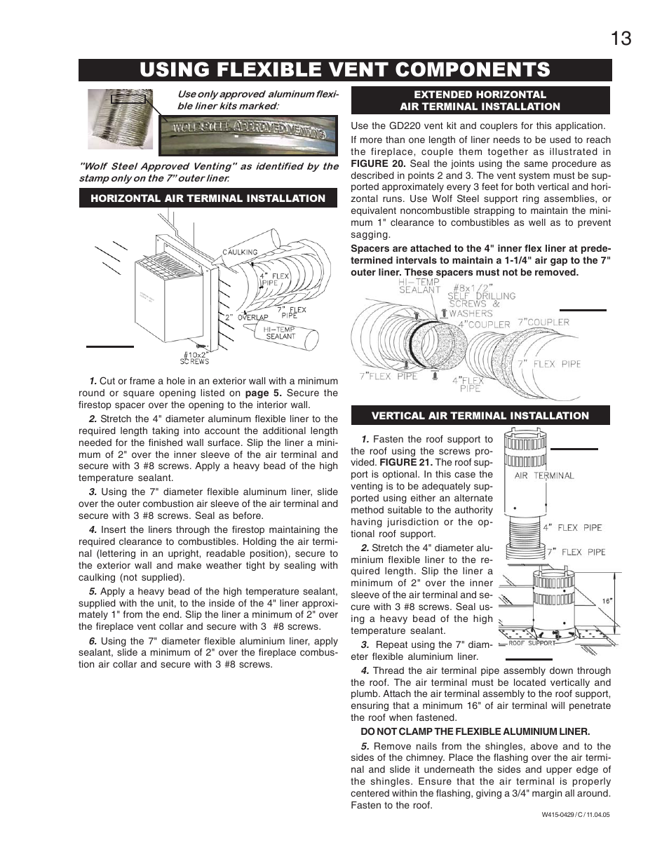Using flexible vent components | Napoleon Fireplaces GE38NT-M User Manual | Page 13 / 28