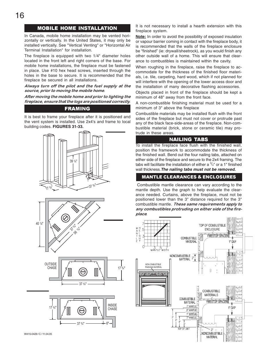 Mobile home installation framing, Nailing tabs | Napoleon Fireplaces GE38NT-M User Manual | Page 16 / 28