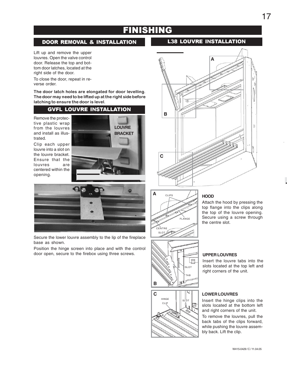 Finishing, L38 louvre installation | Napoleon Fireplaces GE38NT-M User Manual | Page 17 / 28