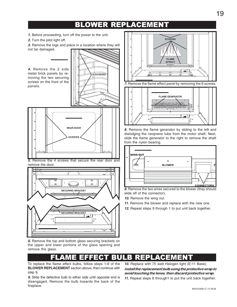 Flame effect bulb replacement blower replacement | Napoleon Fireplaces GE38NT-M User Manual | Page 19 / 28