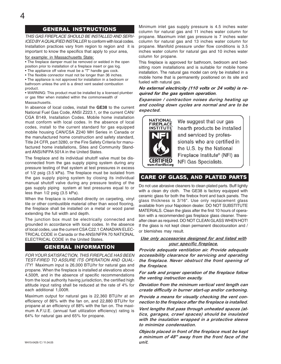 Napoleon Fireplaces GE38NT-M User Manual | Page 4 / 28