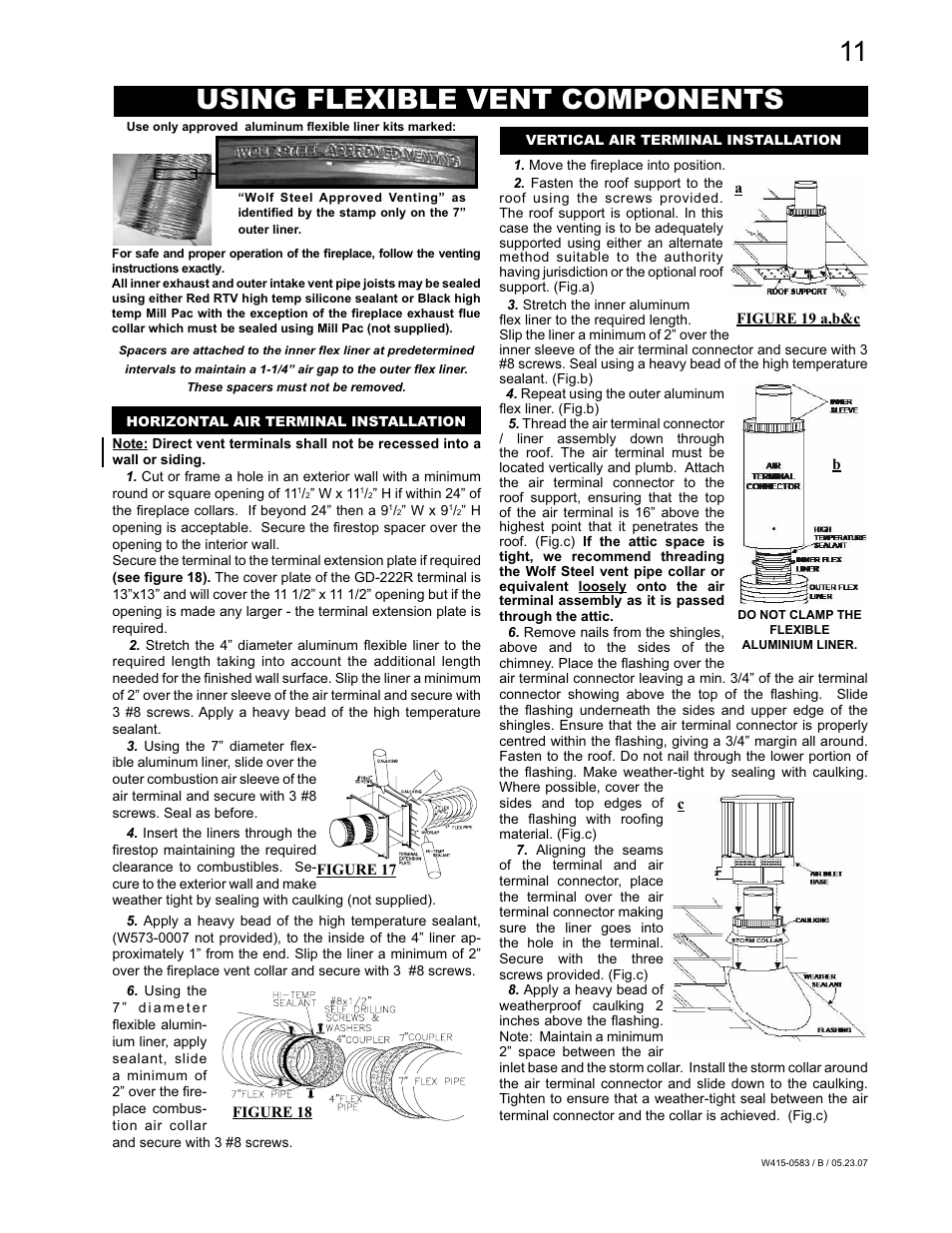 Using flexible vent components, Figure 18, Figure 17 figure 19 a,b&c a | Napoleon Fireplaces GD82PT-T User Manual | Page 11 / 31