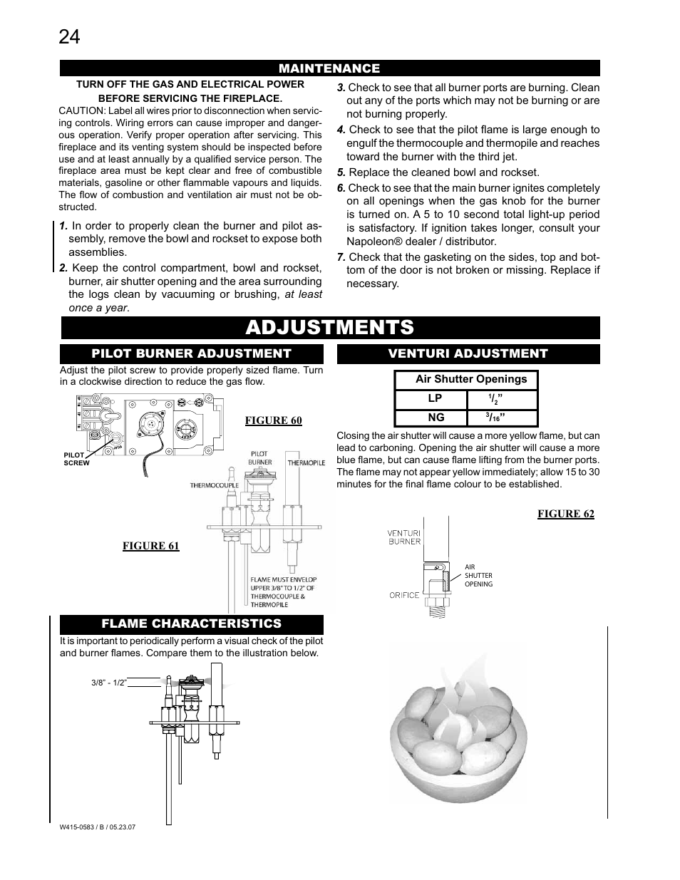 Adjustments | Napoleon Fireplaces GD82PT-T User Manual | Page 24 / 31