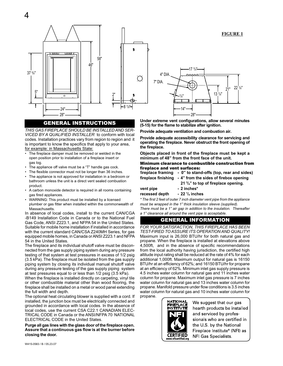 General instructions general information | Napoleon Fireplaces GD82PT-T User Manual | Page 4 / 31