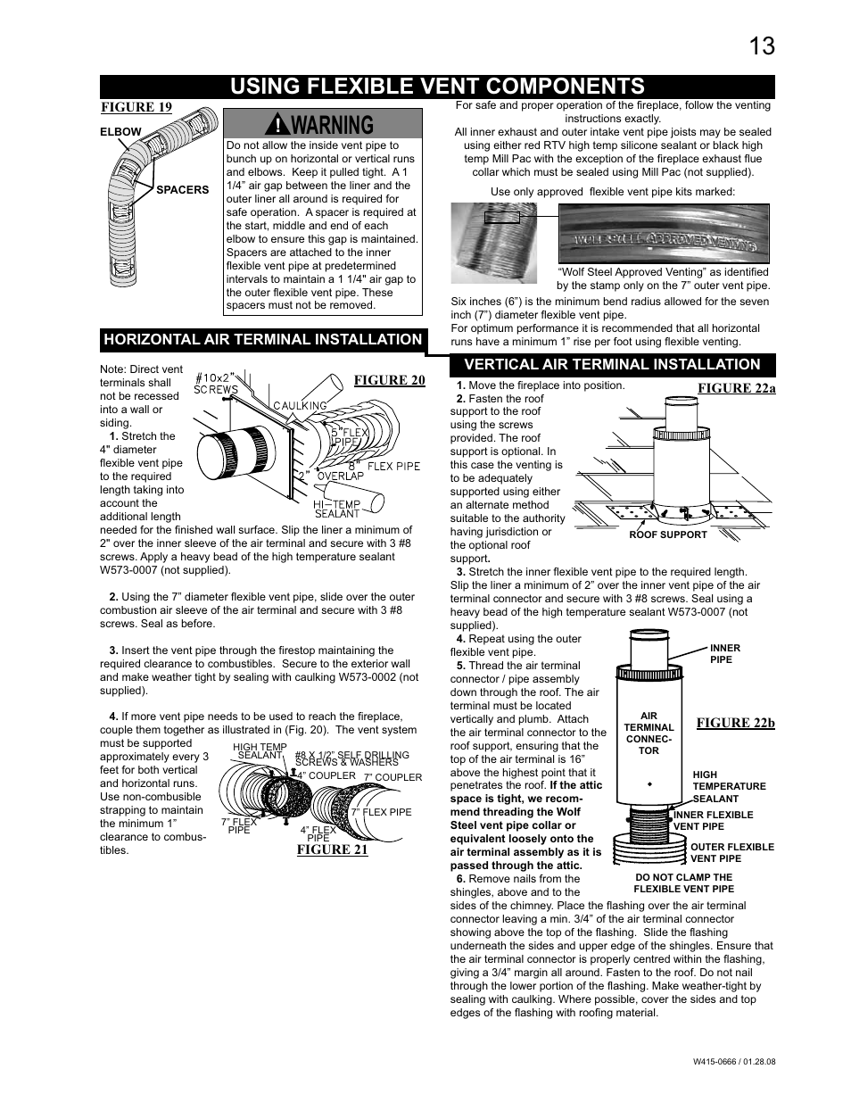 Warning, Using flexible vent components | Napoleon Fireplaces GD82NT-T User Manual | Page 13 / 32