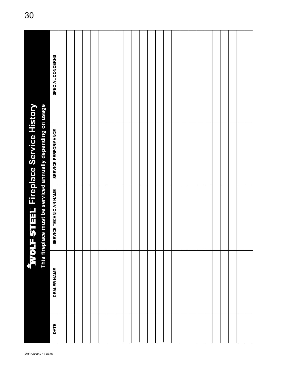 Fireplace service history | Napoleon Fireplaces GD82NT-T User Manual | Page 30 / 32