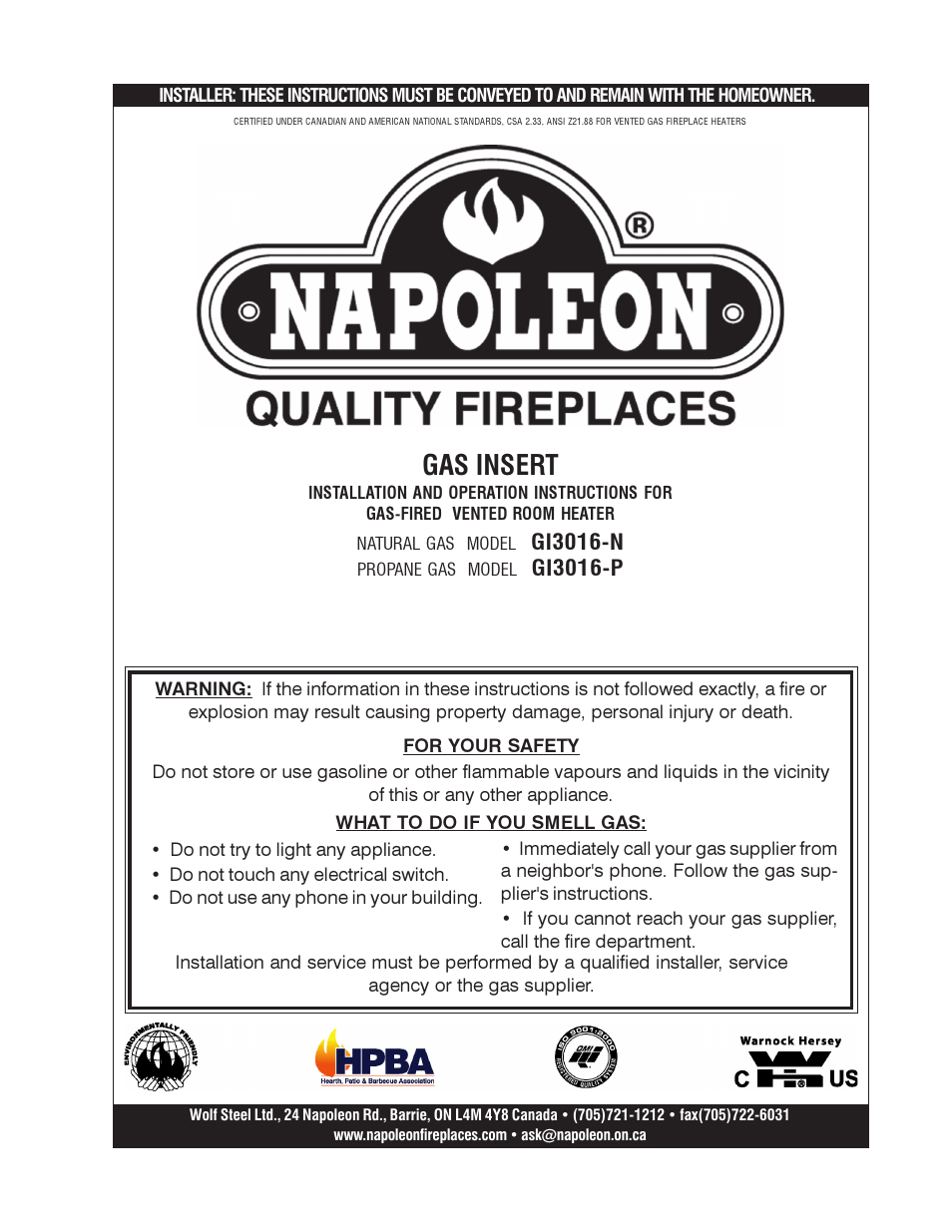 Napoleon Fireplaces GI3016-P User Manual | 16 pages