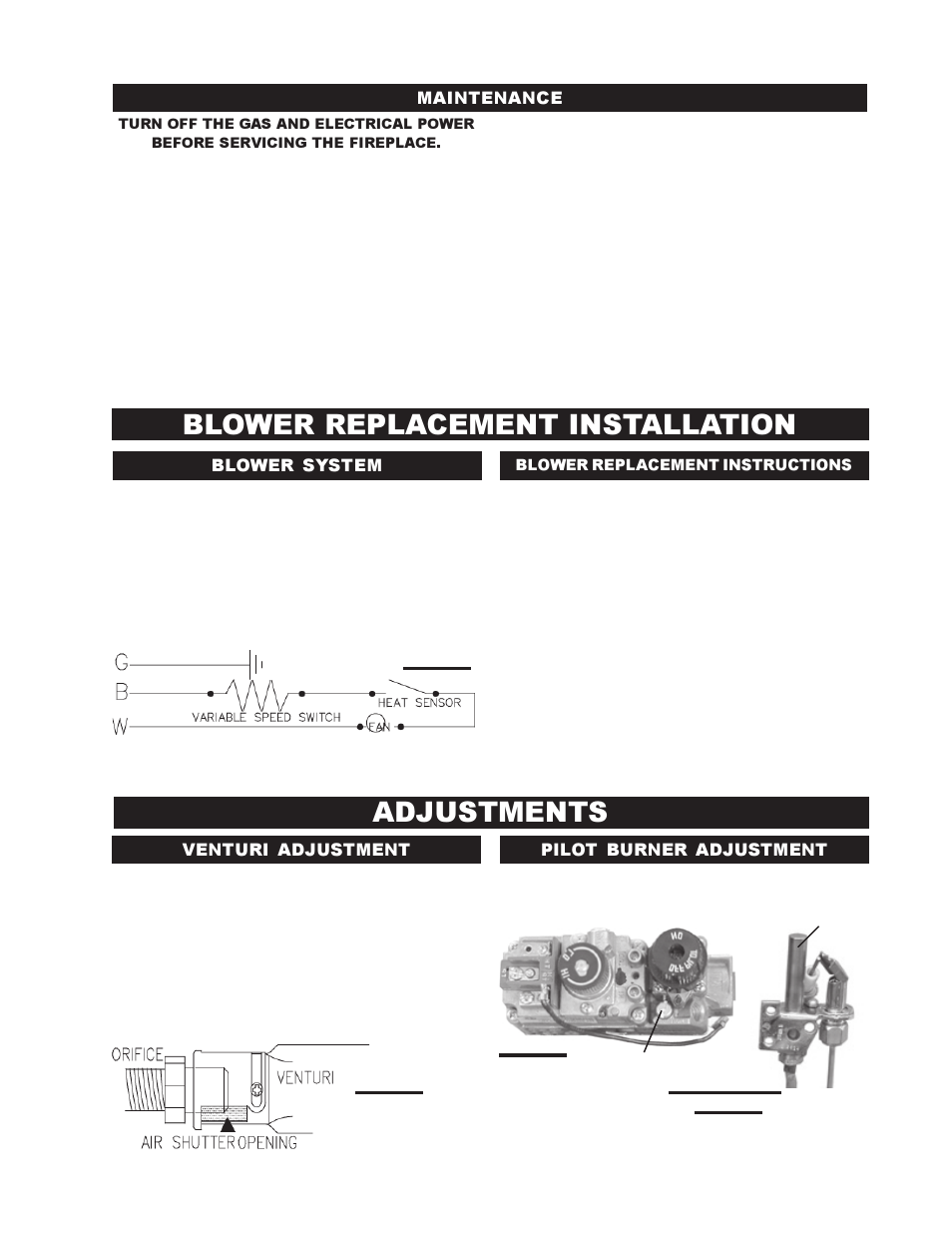 Blower replacement installation, Adjustments | Napoleon Fireplaces GI3016-P User Manual | Page 11 / 16