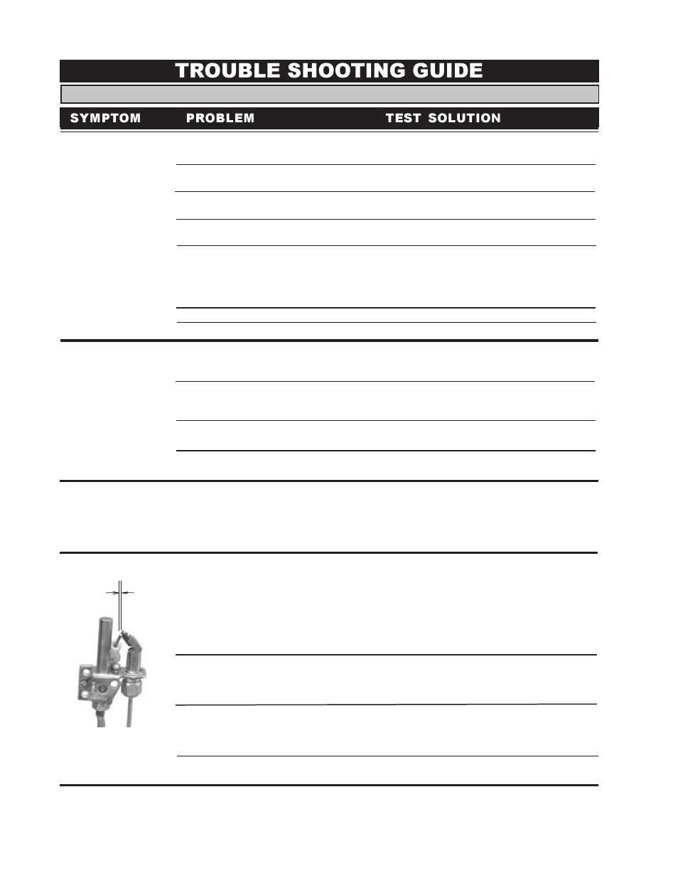 Trouble shooting guide, Symptom problem test solution | Napoleon Fireplaces GI3016-P User Manual | Page 14 / 16