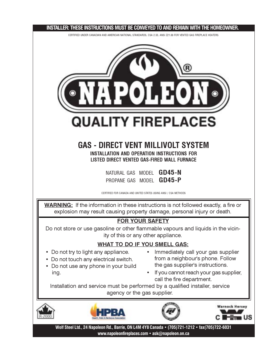 Napoleon Fireplaces GD45-P User Manual | 24 pages
