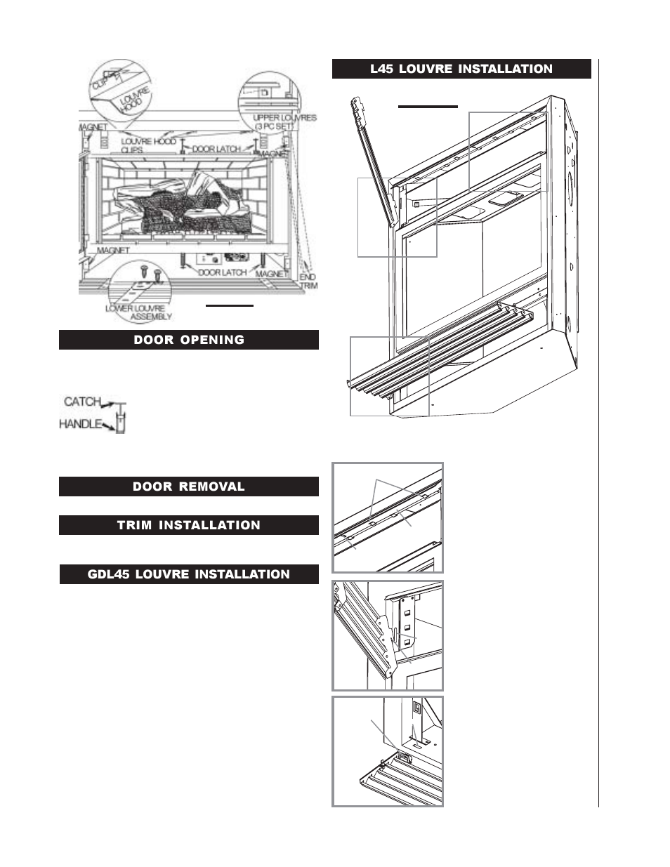 L45 louvre installation, Gdl45 louvre installation, Door opening door removal trim installation | Napoleon Fireplaces GD45-P User Manual | Page 16 / 24