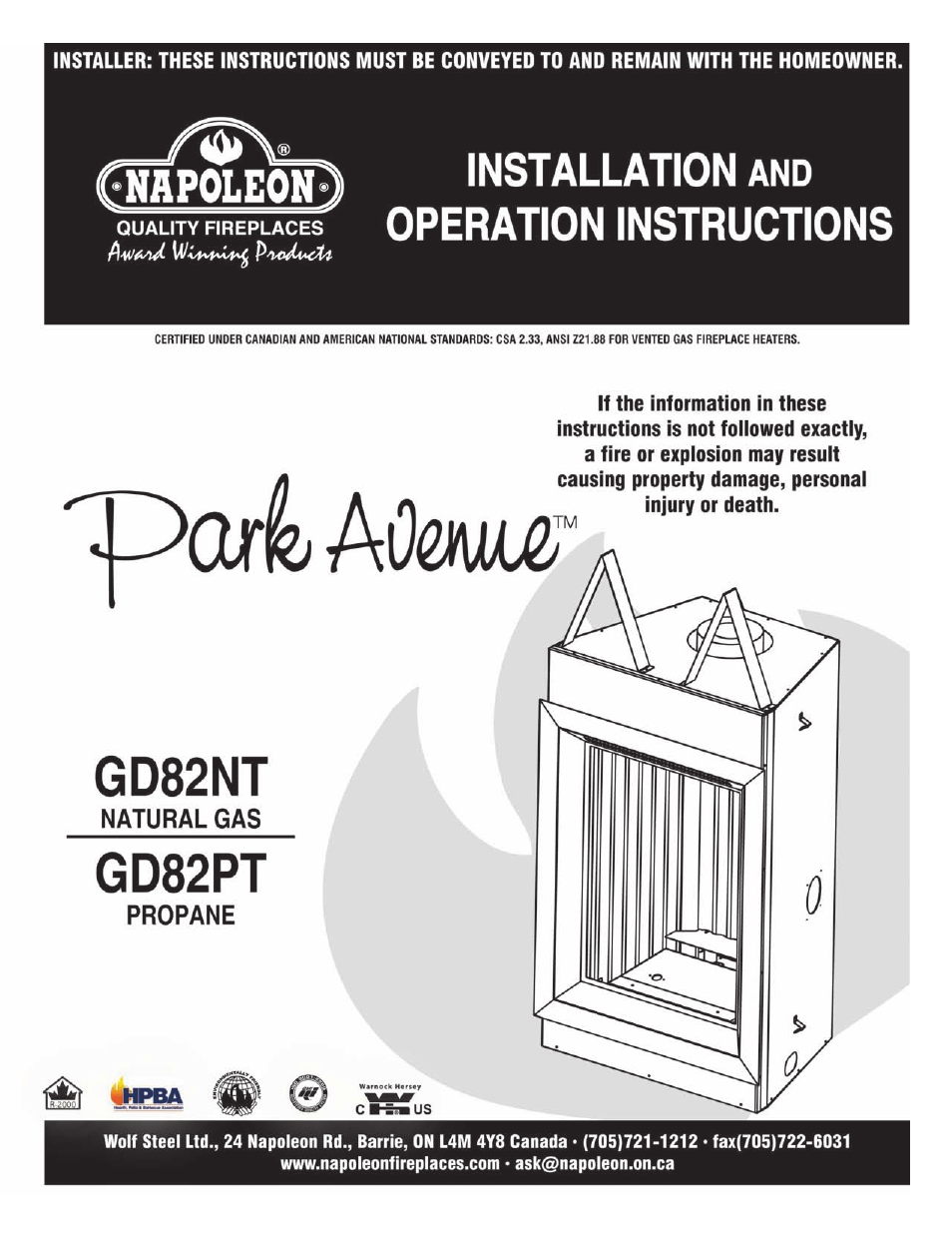 Napoleon Fireplaces GD82NT User Manual | 34 pages