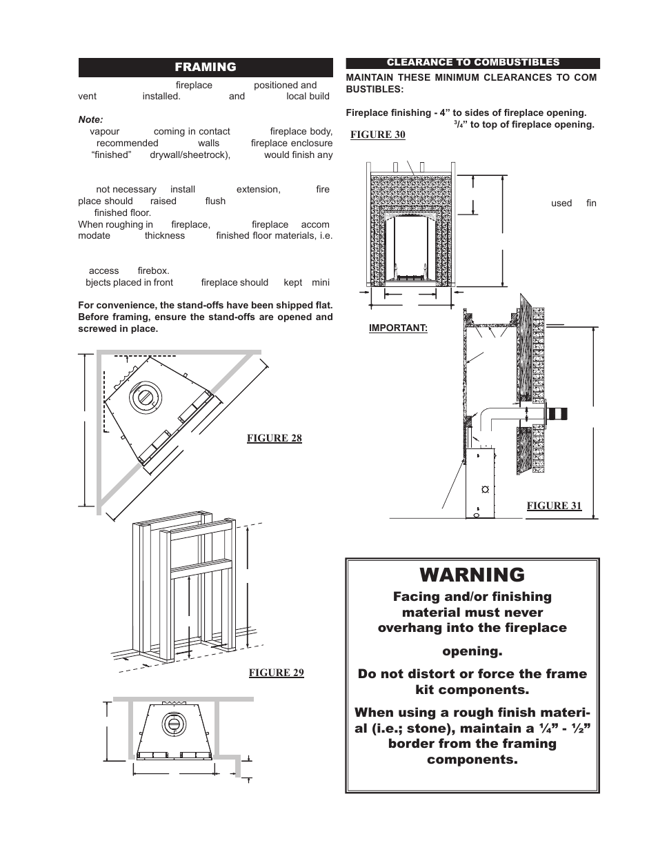 Warning, Framing | Napoleon Fireplaces GD82NT User Manual | Page 15 / 34