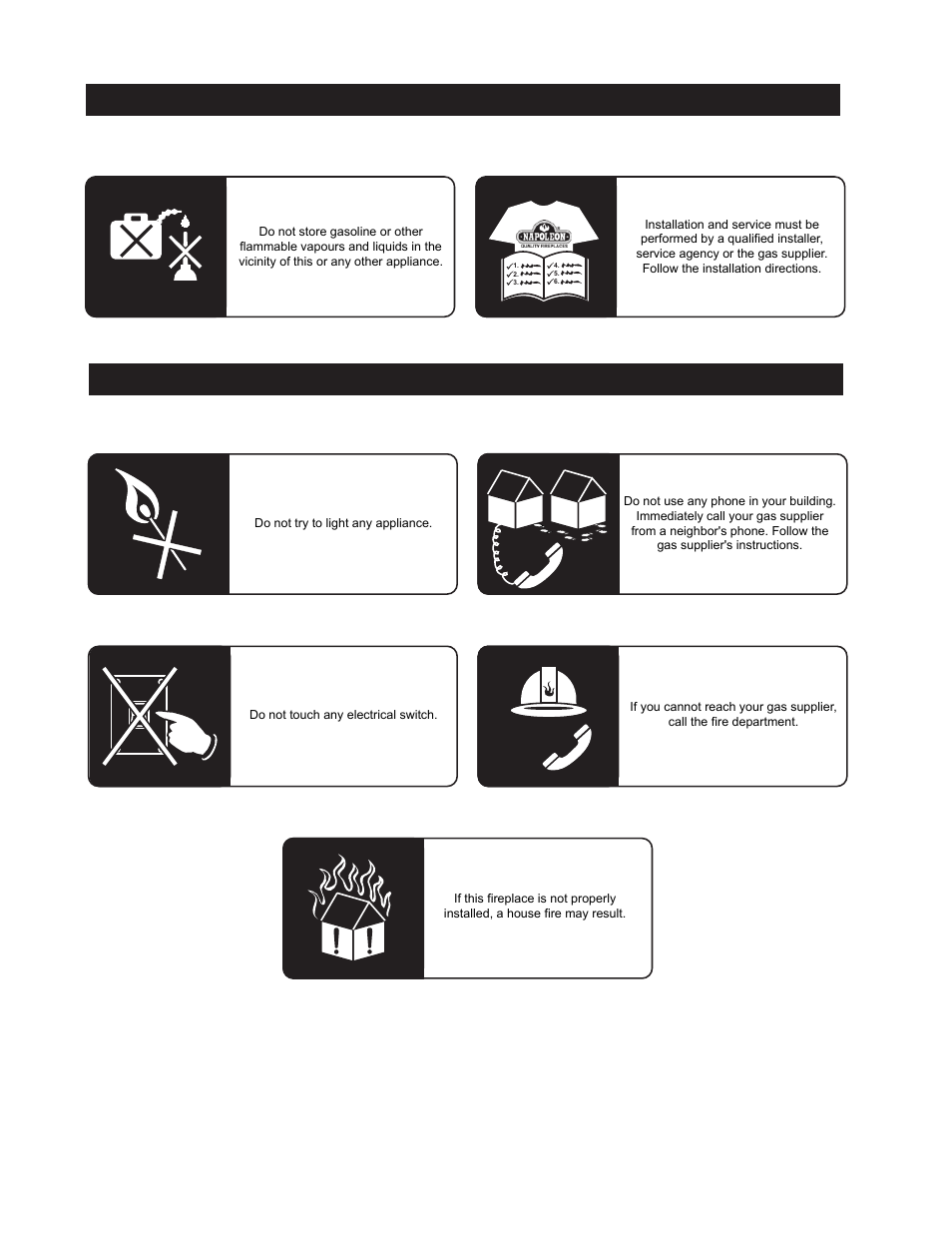 What to do if you smell gas, Warnings & safety precautions | Napoleon Fireplaces GD82NT User Manual | Page 2 / 34