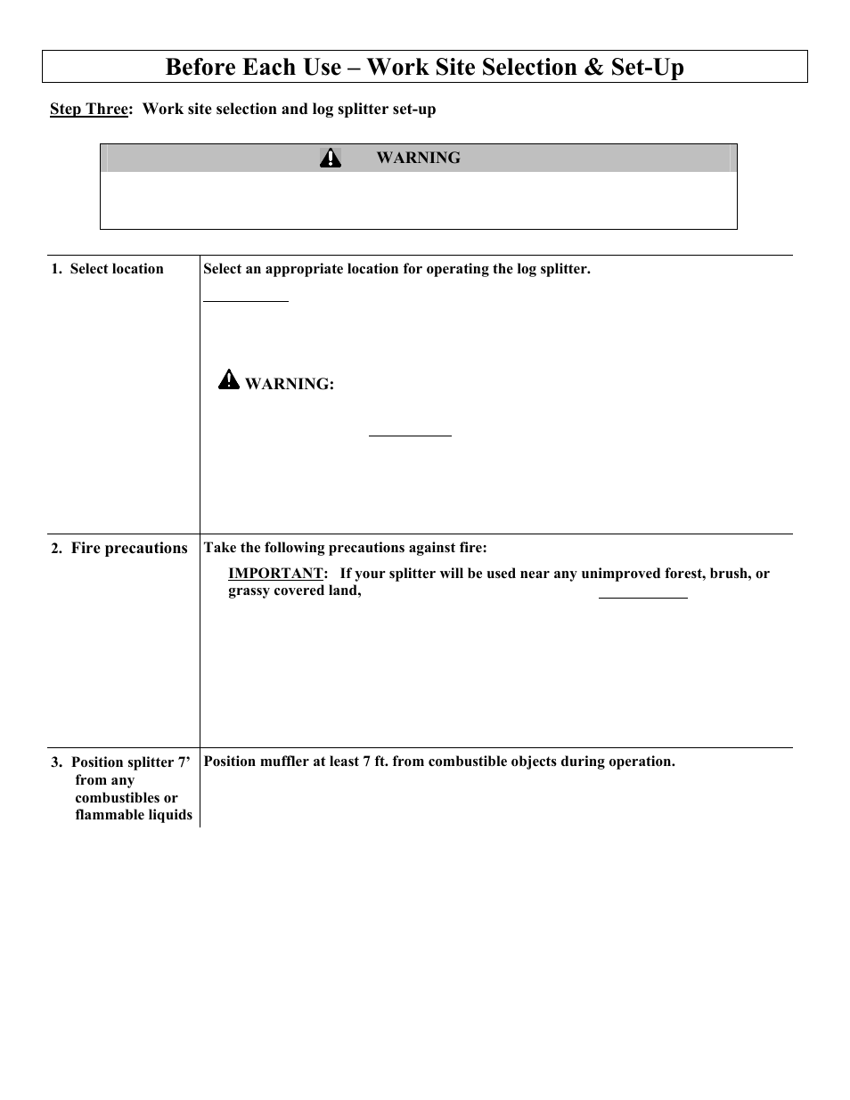 Before each use – work site selection & set-up | North Star M1108D User Manual | Page 18 / 45