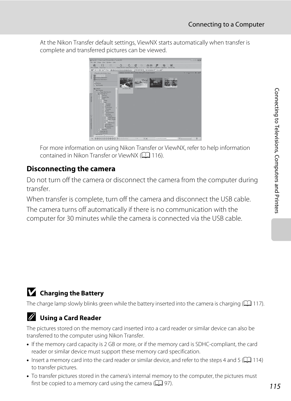 Disconnecting the camera | Nikon S205 User Manual | Page 127 / 184