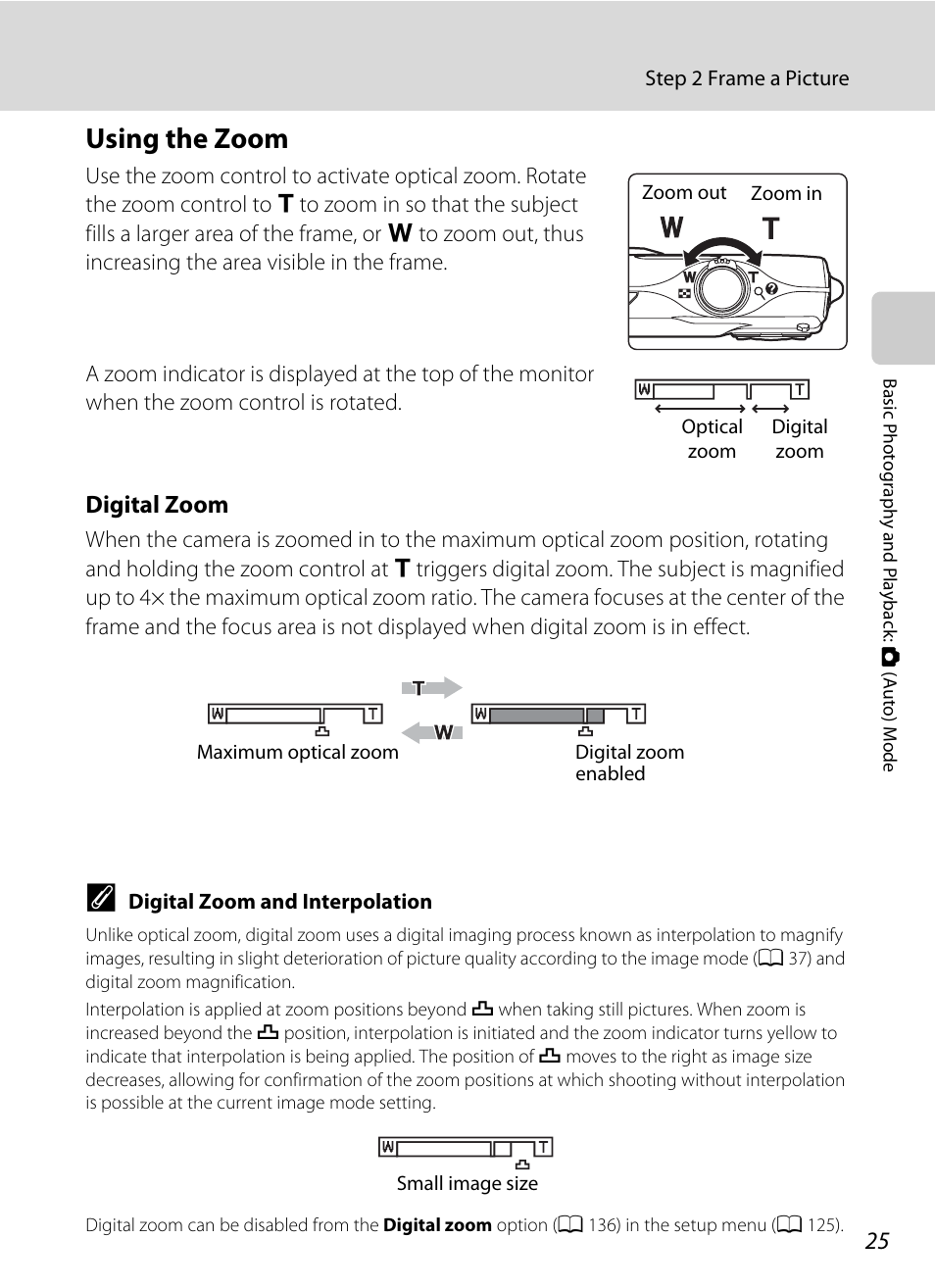 Using the zoom, Digital zoom | Nikon S205 User Manual | Page 37 / 184