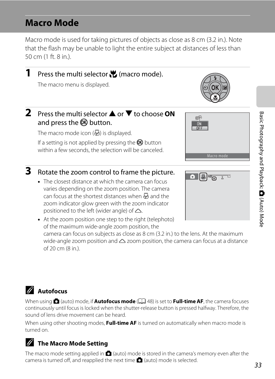 Macro mode, A 33) menu, A 33 | Nikon S205 User Manual | Page 45 / 184