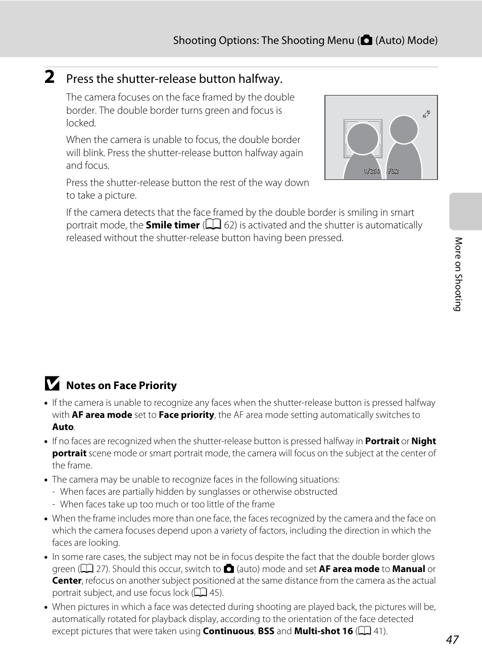 Press the shutter-release button halfway | Nikon S205 User Manual | Page 59 / 184