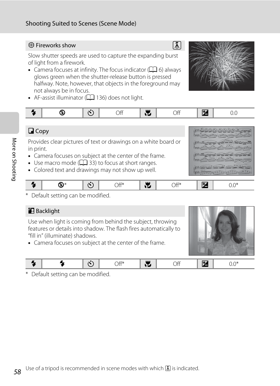 Backlight, A 58) | Nikon S205 User Manual | Page 70 / 184