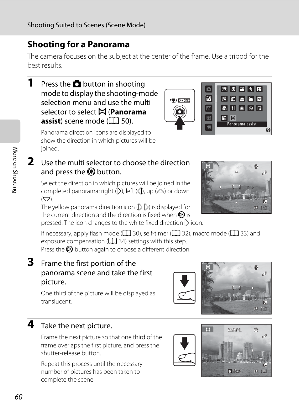 Shooting for a panorama | Nikon S205 User Manual | Page 72 / 184