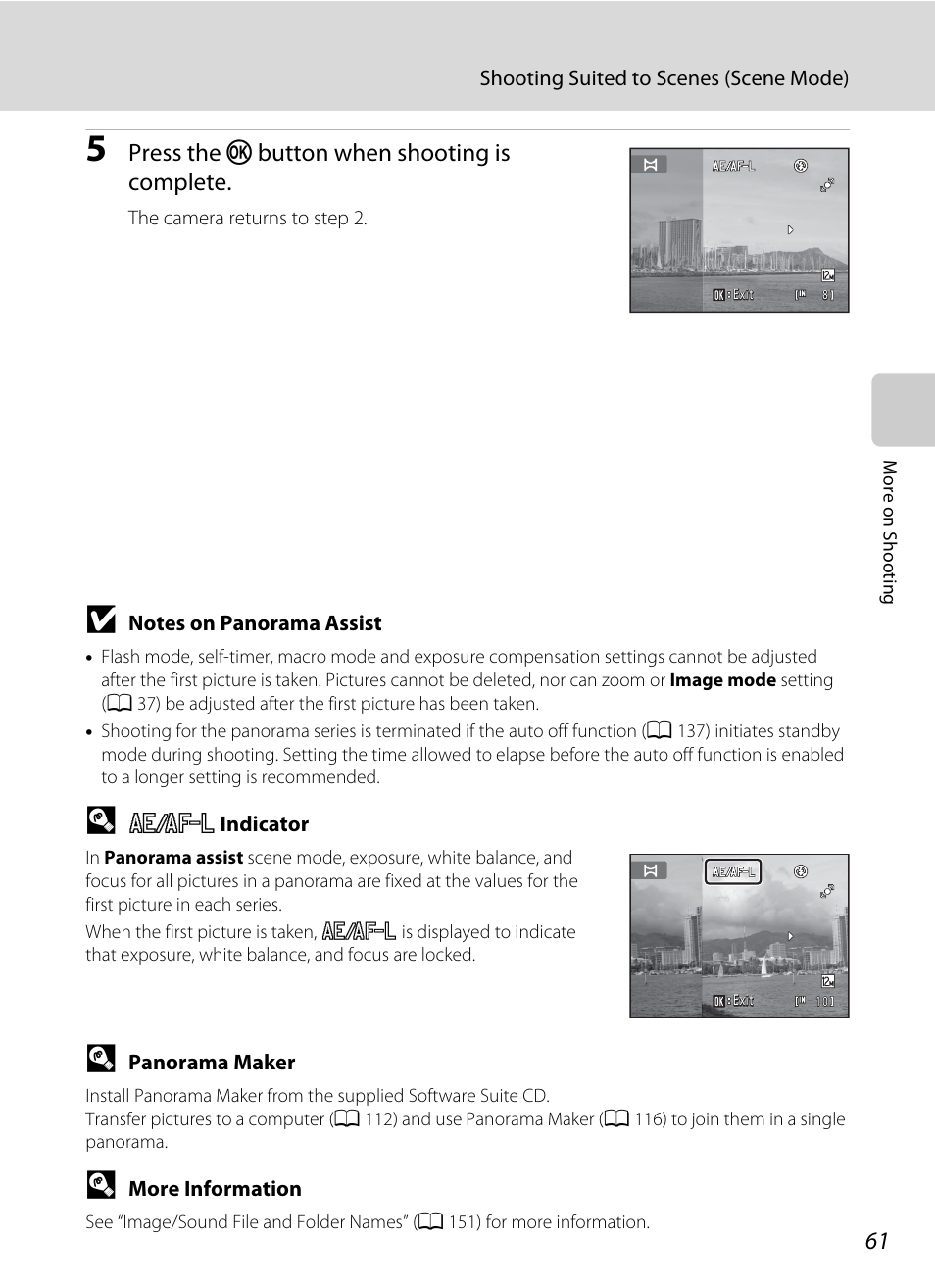 Press the k, Button when shooting is complete | Nikon S205 User Manual | Page 73 / 184