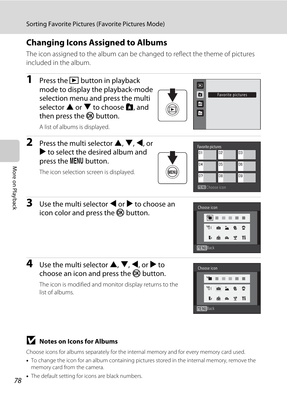 Changing icons assigned to albums | Nikon S205 User Manual | Page 90 / 184