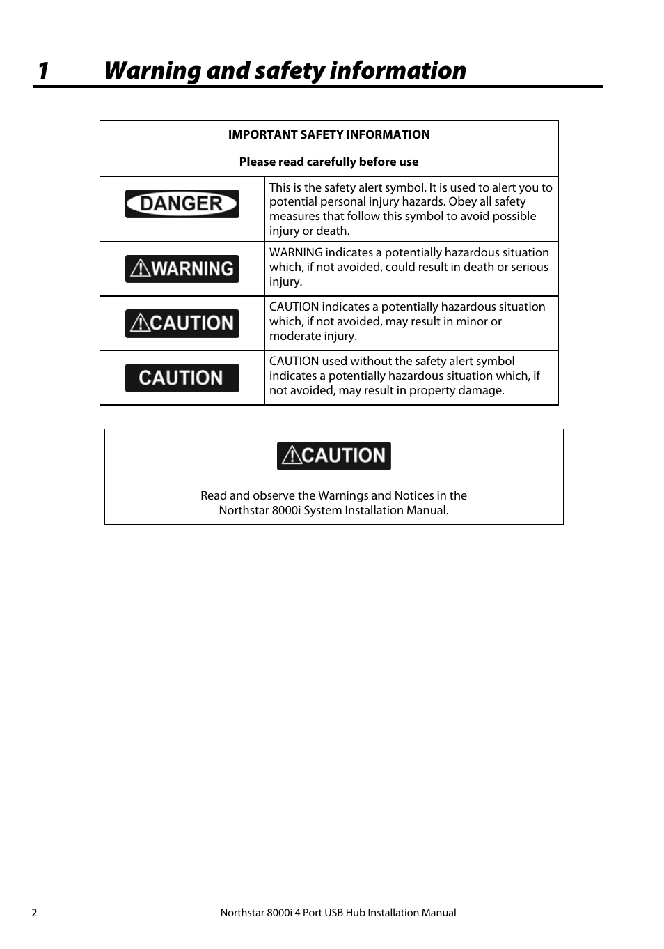 1 warning and safety information, 1warning and safety information | North Star 8000i User Manual | Page 2 / 14