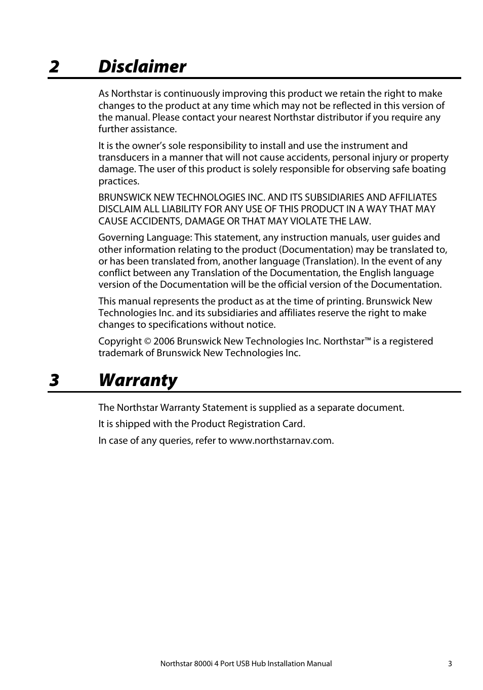 2 disclaimer, 3 warranty, 2disclaimer | 3warranty | North Star 8000i User Manual | Page 3 / 14