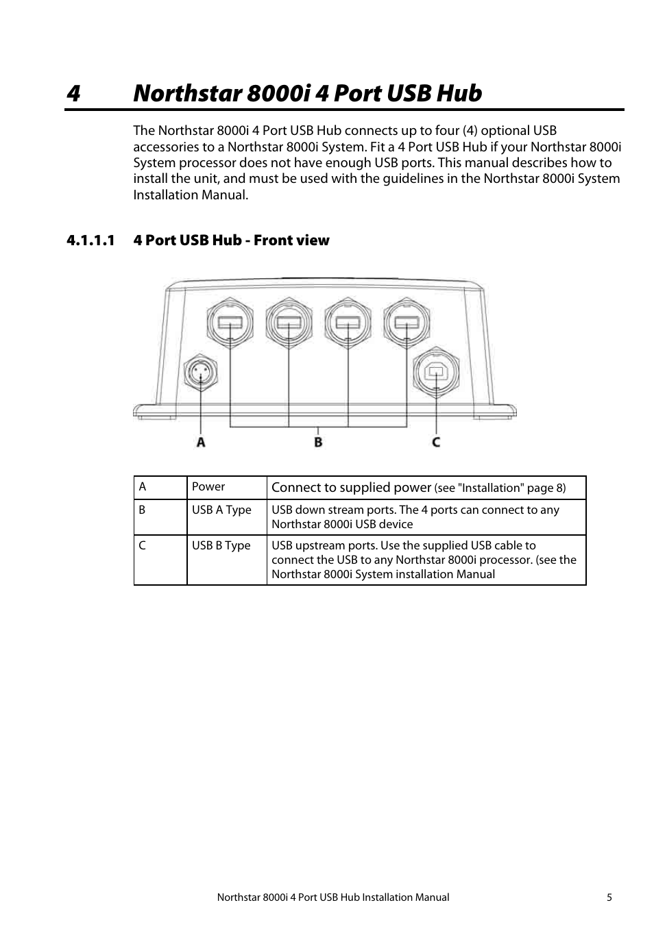 4 northstar 8000i 4 port usb hub, 1 4 port usb hub - front view | North Star 8000i User Manual | Page 5 / 14