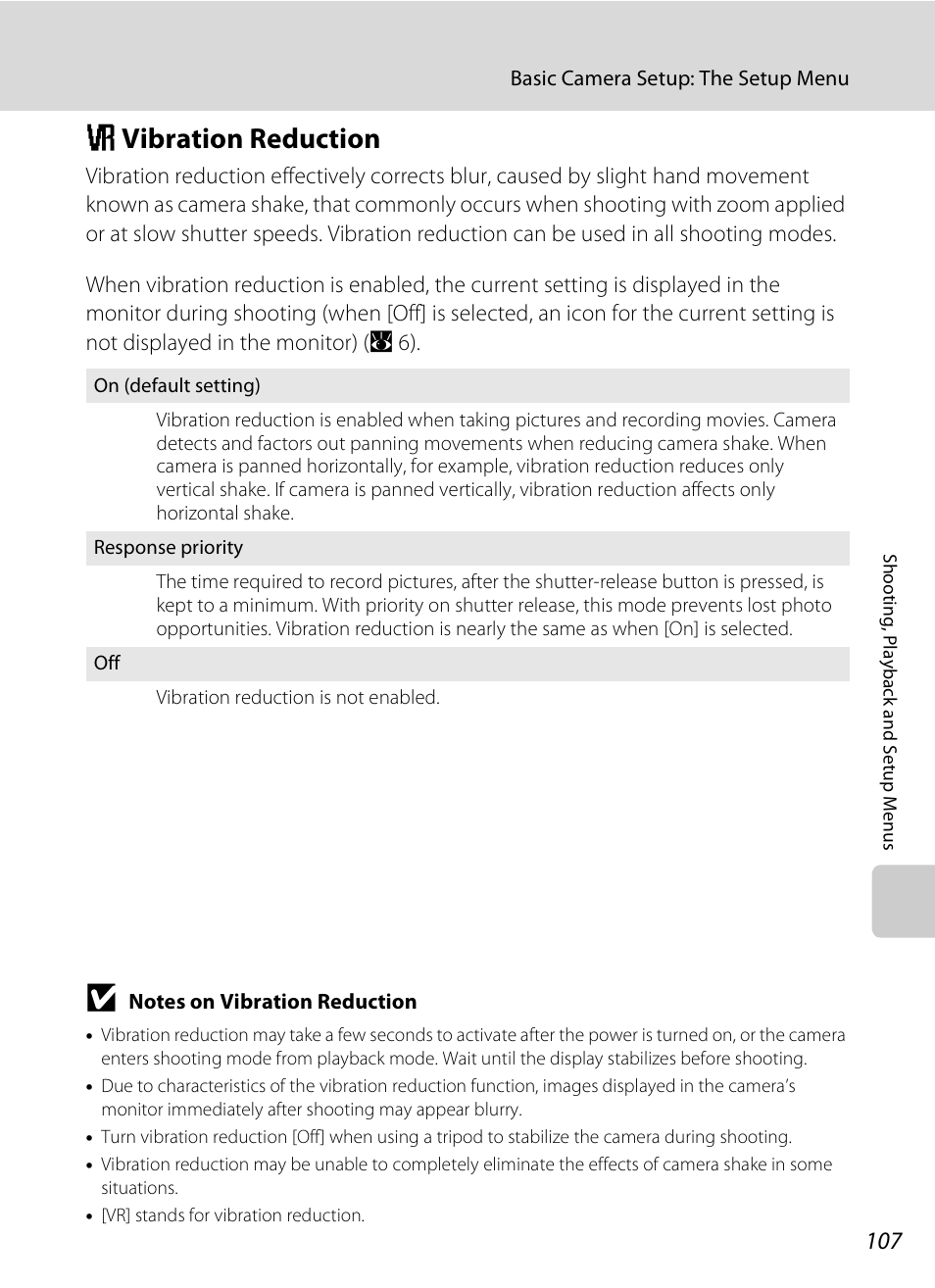 Vibration reduction, G vib, A 107) | A 107, G vibration reduction | Nikon S510 User Manual | Page 119 / 148