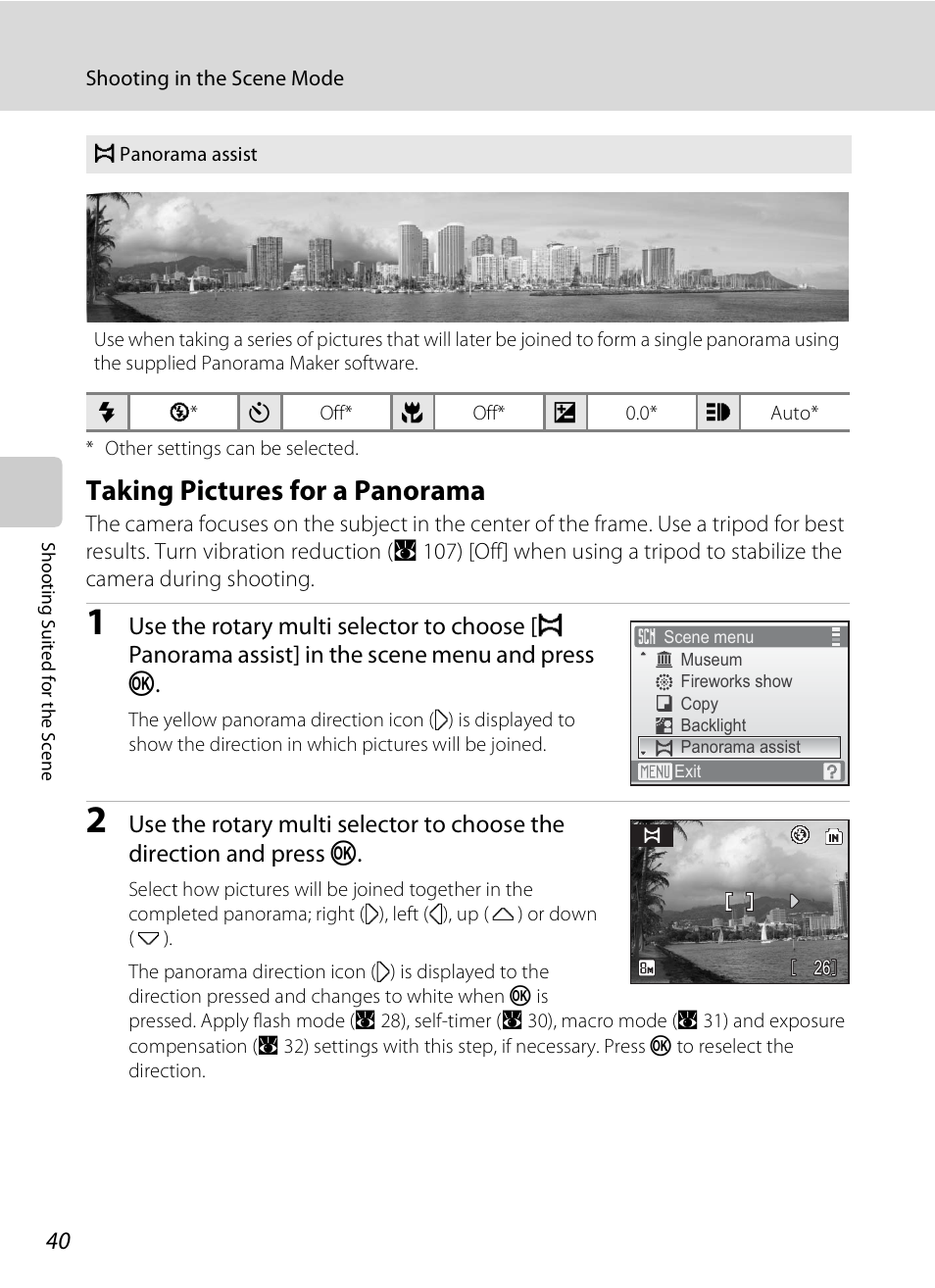 Taking pictures for a panorama | Nikon S510 User Manual | Page 52 / 148