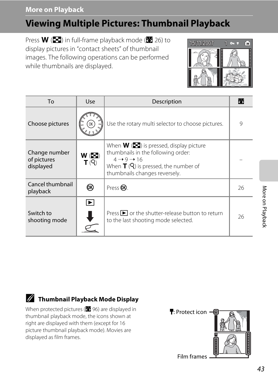 More on playback, Viewing multiple pictures: thumbnail playback | Nikon S510 User Manual | Page 55 / 148