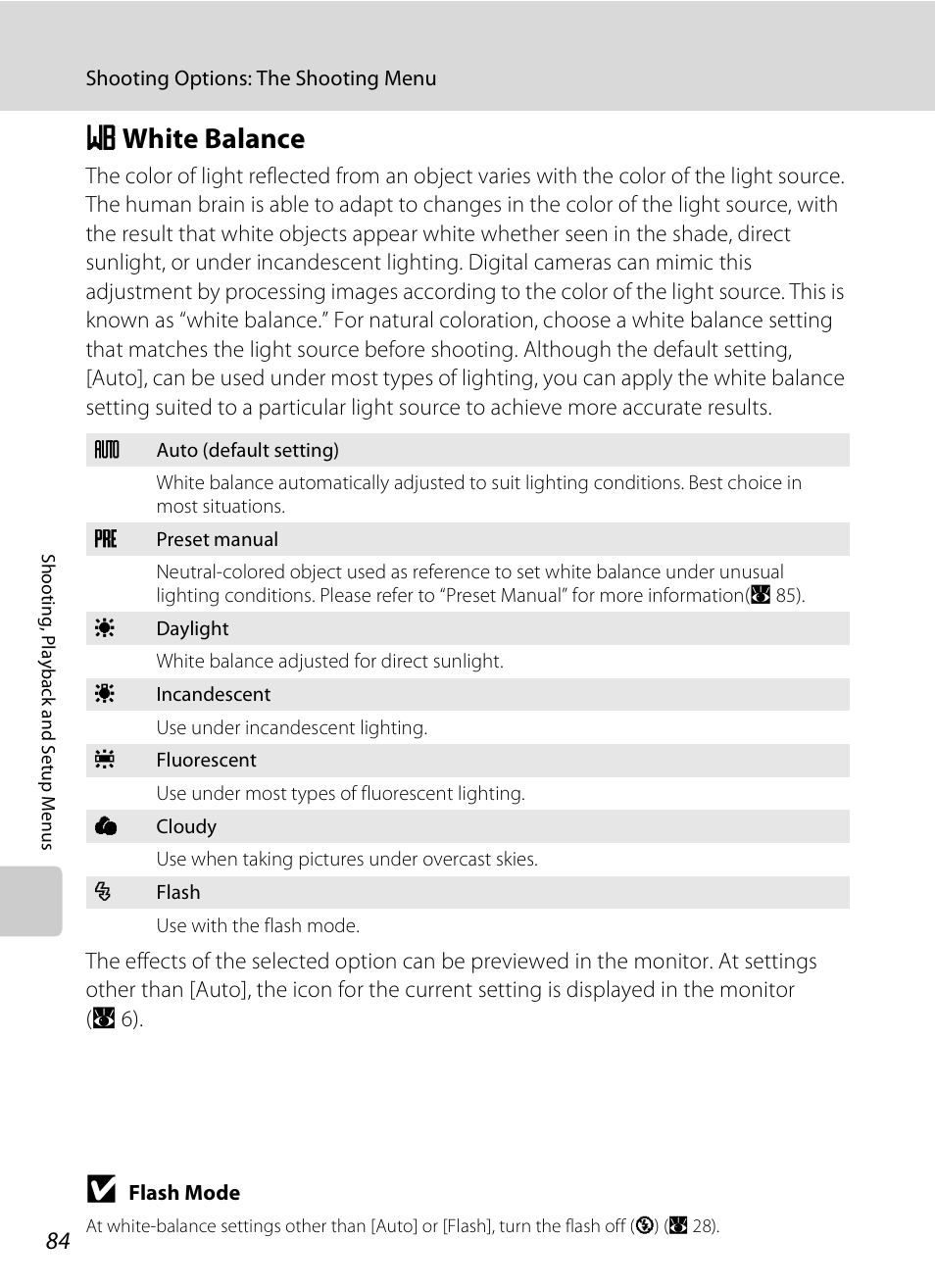 White balance, B wh, A 84) | A 84, B white balance | Nikon S510 User Manual | Page 96 / 148