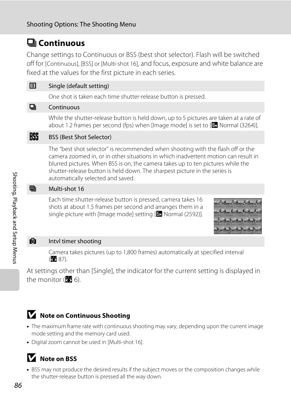 Continuous, A 86, A 86) | C continuous | Nikon S510 User Manual | Page 98 / 148