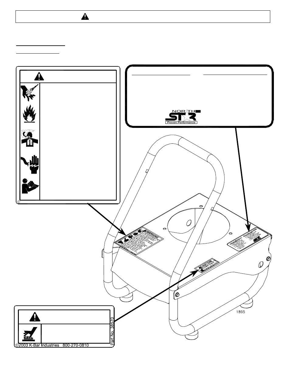 Caution, Warning, Warning label locations | ) burn hazard | North Star M157471A User Manual | Page 6 / 17