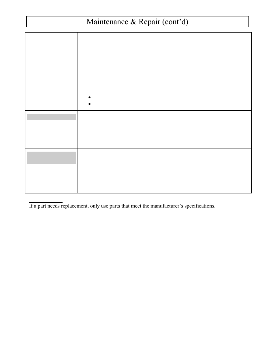 Maintenance & repair (cont’d) | North Star M165951C User Manual | Page 30 / 40