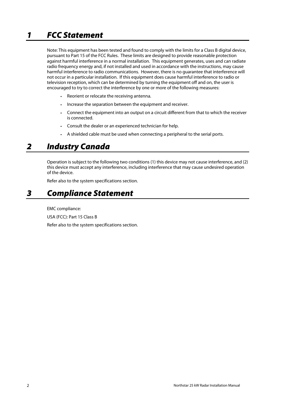1fcc statement, 2industry canada, 3compliance statement | North Star 10 kW User Manual | Page 2 / 53