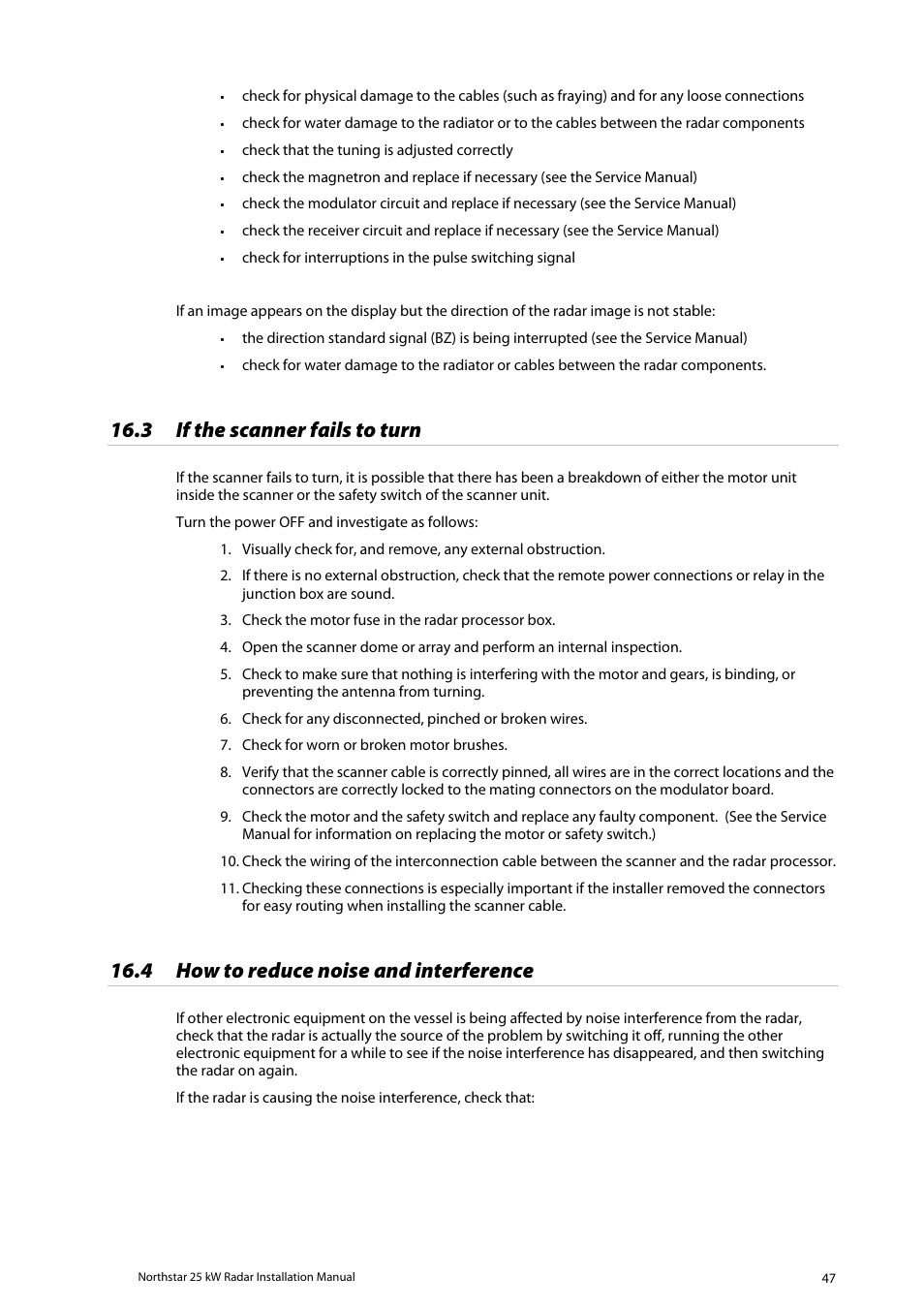 If the scanner fails to turn, How to reduce noise and interference, 3 if the scanner fails to turn | 4 how to reduce noise and interference | North Star 10 kW User Manual | Page 47 / 53