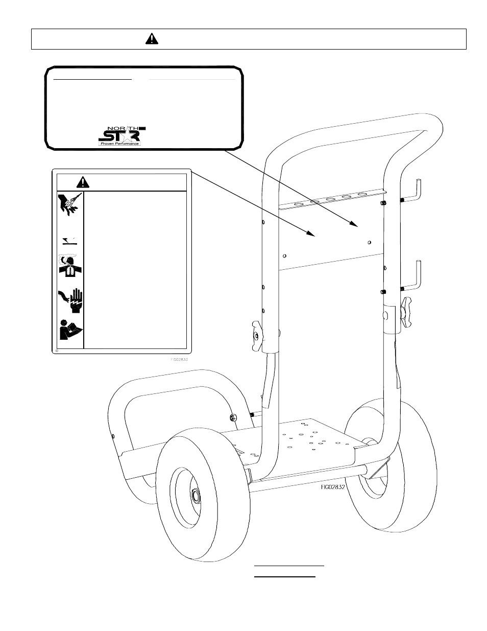 Warning label locations, Warning | North Star PROVEN PERFORMANCE M1578112G User Manual | Page 6 / 26