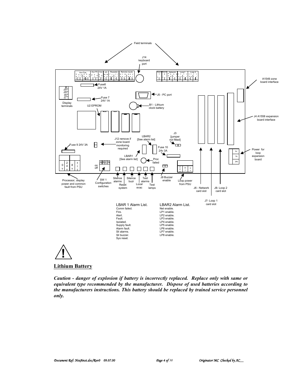 Lithium battery, Lbar 1 alarm list, Lbar2 alarm list | Nexus 21 A1557 User Manual | Page 4 / 30